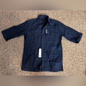 NWT Eton Men’s Navy Herringbone Wool Linen Overshirt